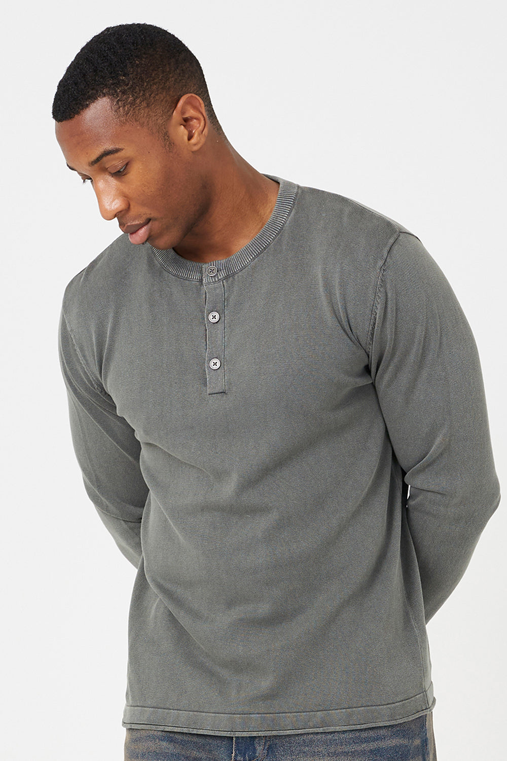 Brave Soul Grey Grandad Neck Knitted Jumper - Grey Image 4