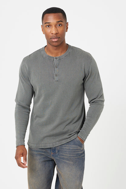 Brave Soul Grey Grandad Neck Knitted Jumper - Grey Image 1