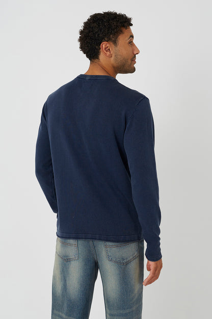 Brave Soul Blue Grandad Neck Knitted Jumper - Blue Image 2
