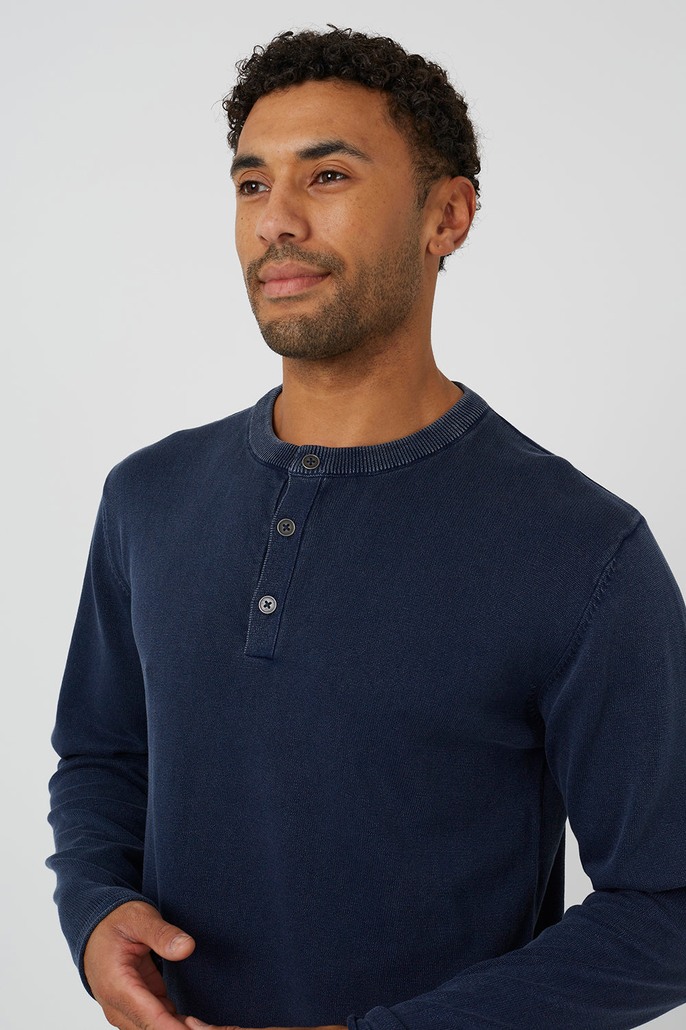 Brave Soul Blue Grandad Neck Knitted Jumper - Blue Image 4