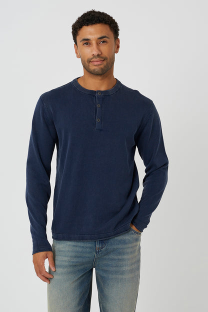Brave Soul Blue Grandad Neck Knitted Jumper - Blue Image 1