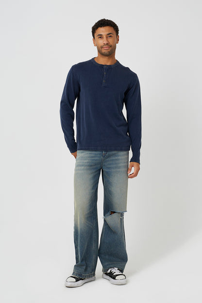 Brave Soul Blue Grandad Neck Knitted Jumper - Blue Image 3