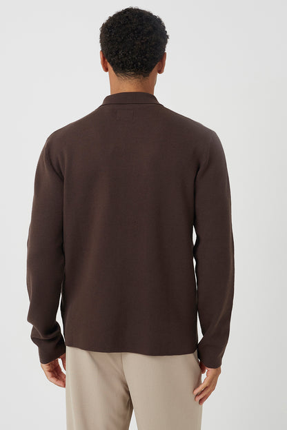 Brave Soul Chocolate Collared Zip Through Cardigan - Chocolate Image 2
