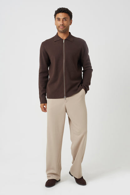 Brave Soul Chocolate Collared Zip Through Cardigan - Chocolate Image 3
