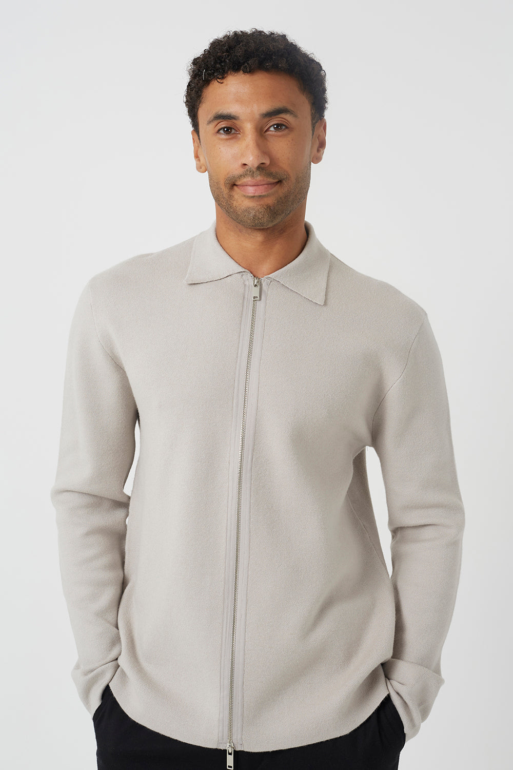 Brave Soul Light Sand Collared Zip Through Cardigan - Light Sand Image 4