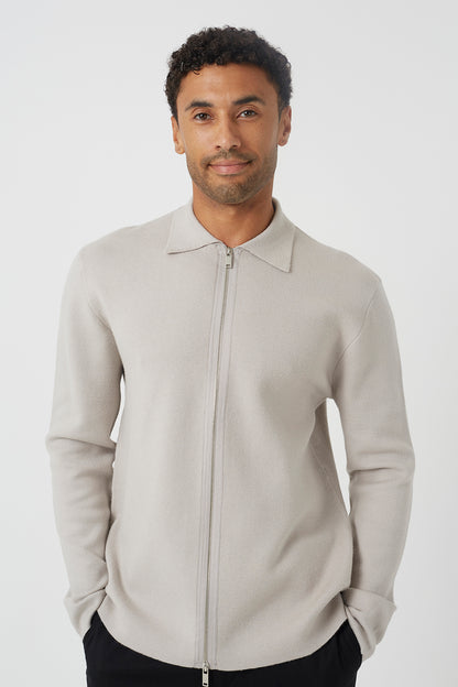 Brave Soul Light Sand Collared Zip Through Cardigan - Light Sand Image 4