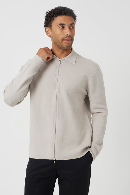 Brave Soul Light Sand Collared Zip Through Cardigan - Light Sand Image 1