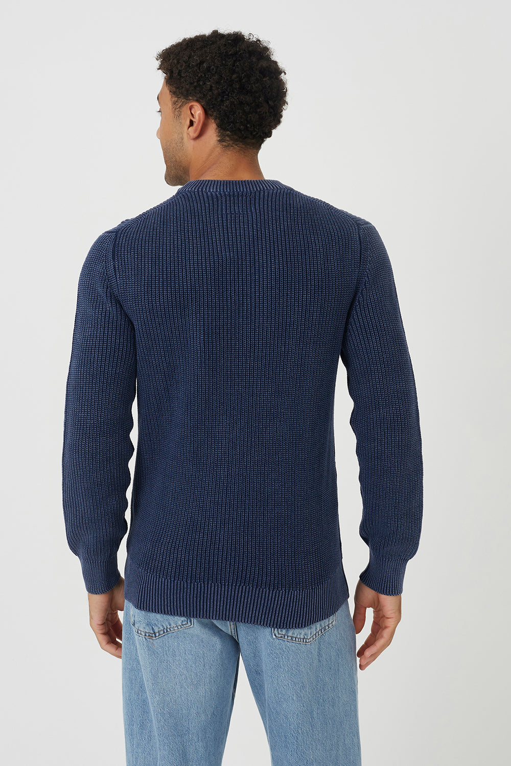 Brave Soul Blue Acid Wash Crew Neck Knitted Jumper - Blue Image 2