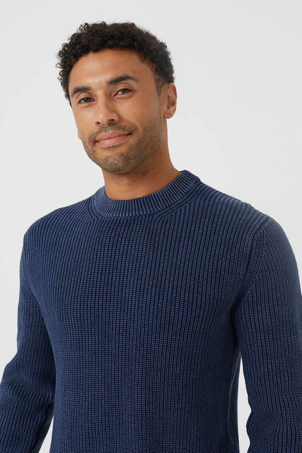 Brave Soul Blue Acid Wash Crew Neck Knitted Jumper - Blue Image 4