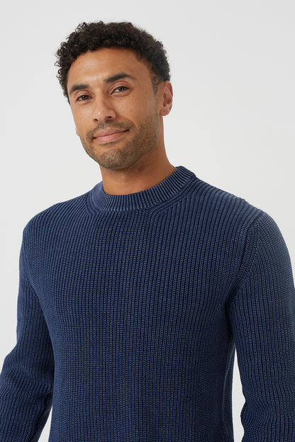 Brave Soul Blue Acid Wash Crew Neck Knitted Jumper - Blue Image 4
