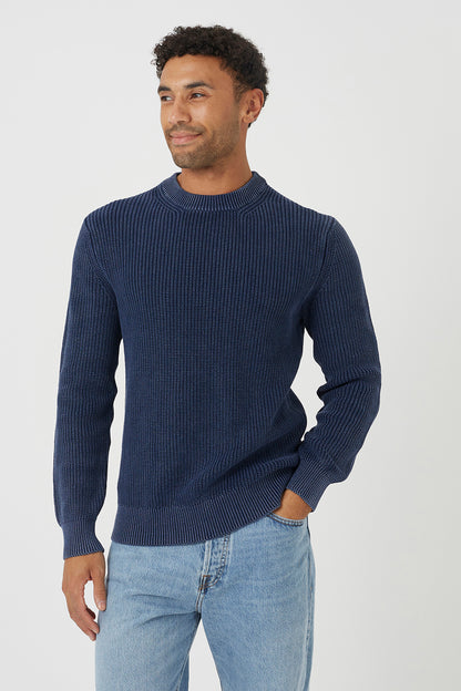 Brave Soul Blue Acid Wash Crew Neck Knitted Jumper - Blue Image 1