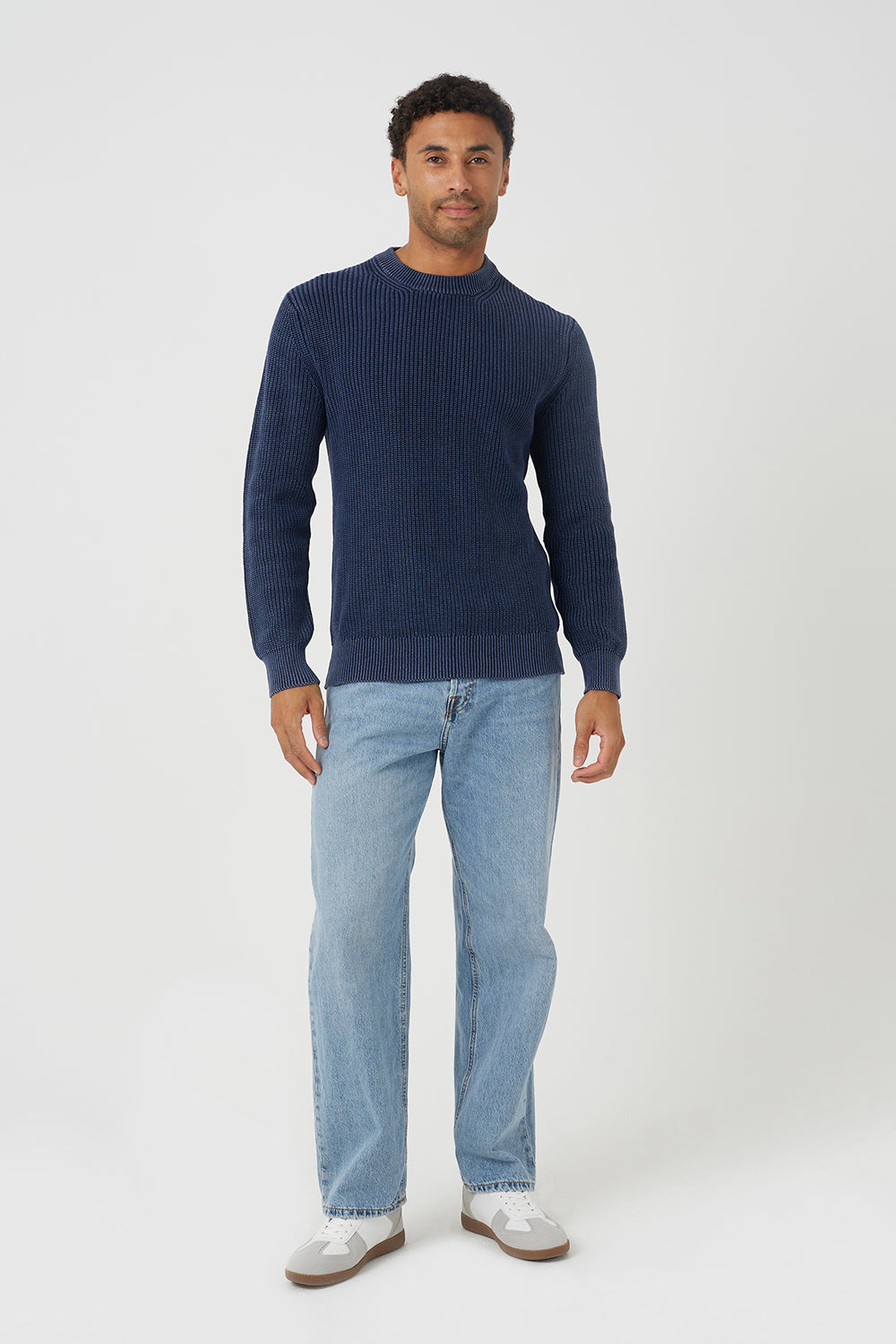 Brave Soul Blue Acid Wash Crew Neck Knitted Jumper - Blue Image 3