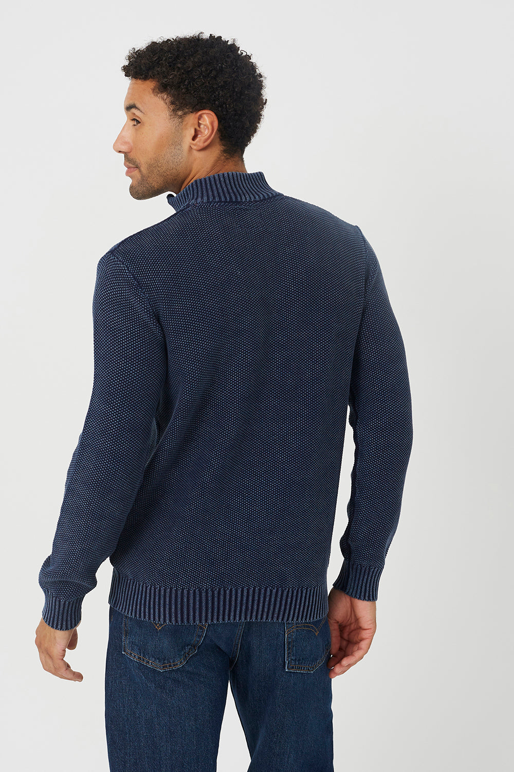 Brave Soul Blue Acid Wash Quarter Zip Jumper - Blue Image 2