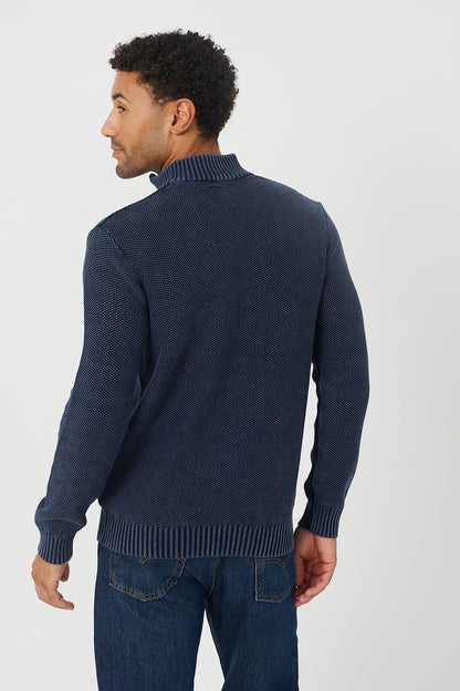 Brave Soul Blue Acid Wash Quarter Zip Jumper - Blue Image 2