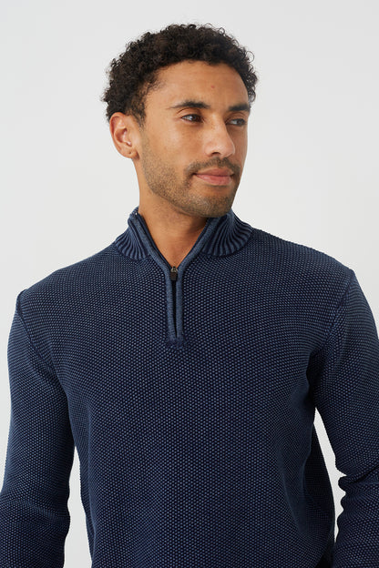 Brave Soul Blue Acid Wash Quarter Zip Jumper - Blue Image 4
