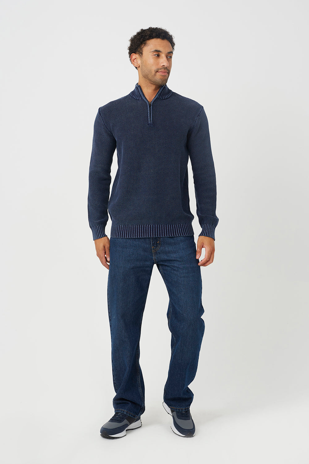 Brave Soul Blue Acid Wash Quarter Zip Jumper - Blue Image 3