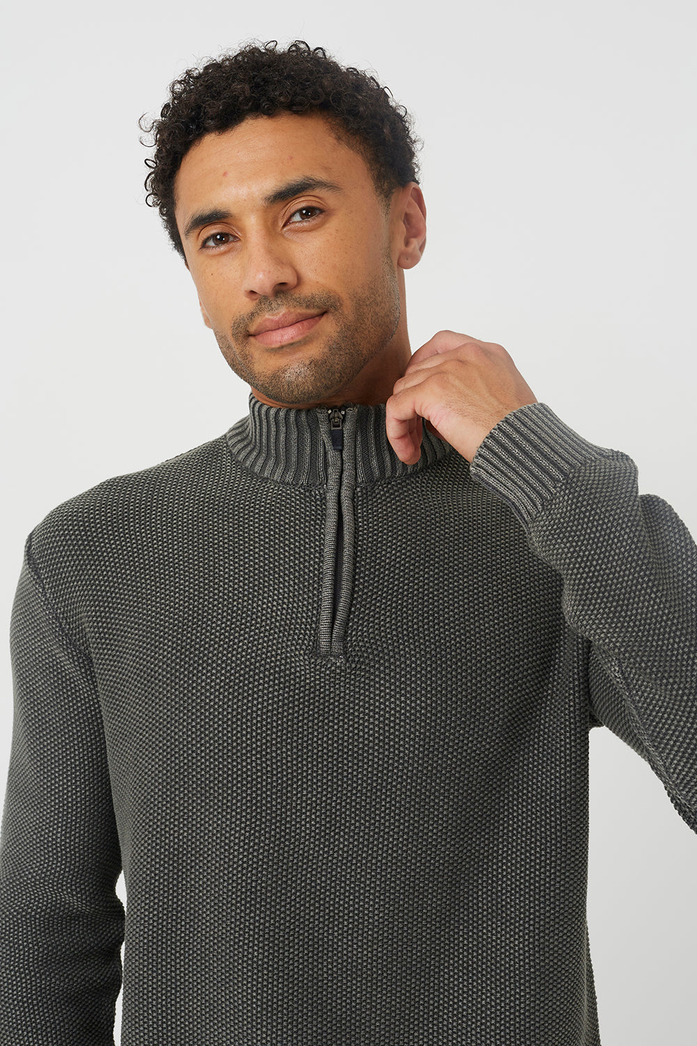 Brave Soul Grey Acid Wash Quarter Zip Jumper - Grey Image 4