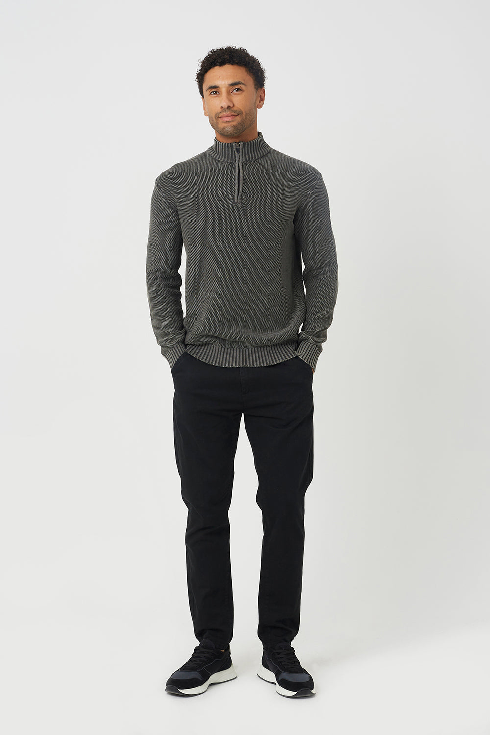 Brave Soul Grey Acid Wash Quarter Zip Jumper - Grey Image 3