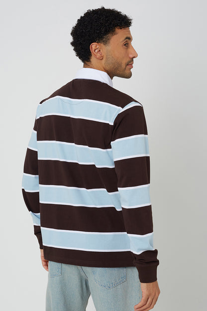 Brave Soul Chocolate Striped Rugby Shirt - Chocolate Image 2