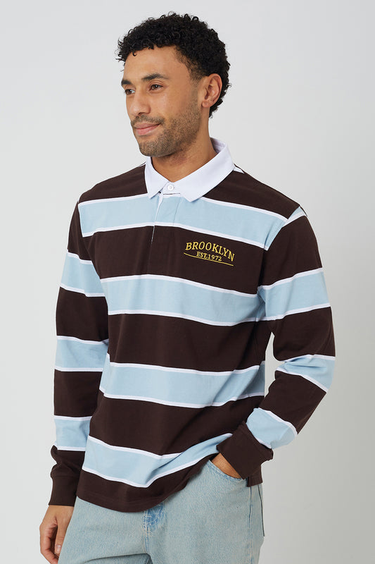 Brave Soul Chocolate Striped Rugby Shirt - Chocolate Image 1