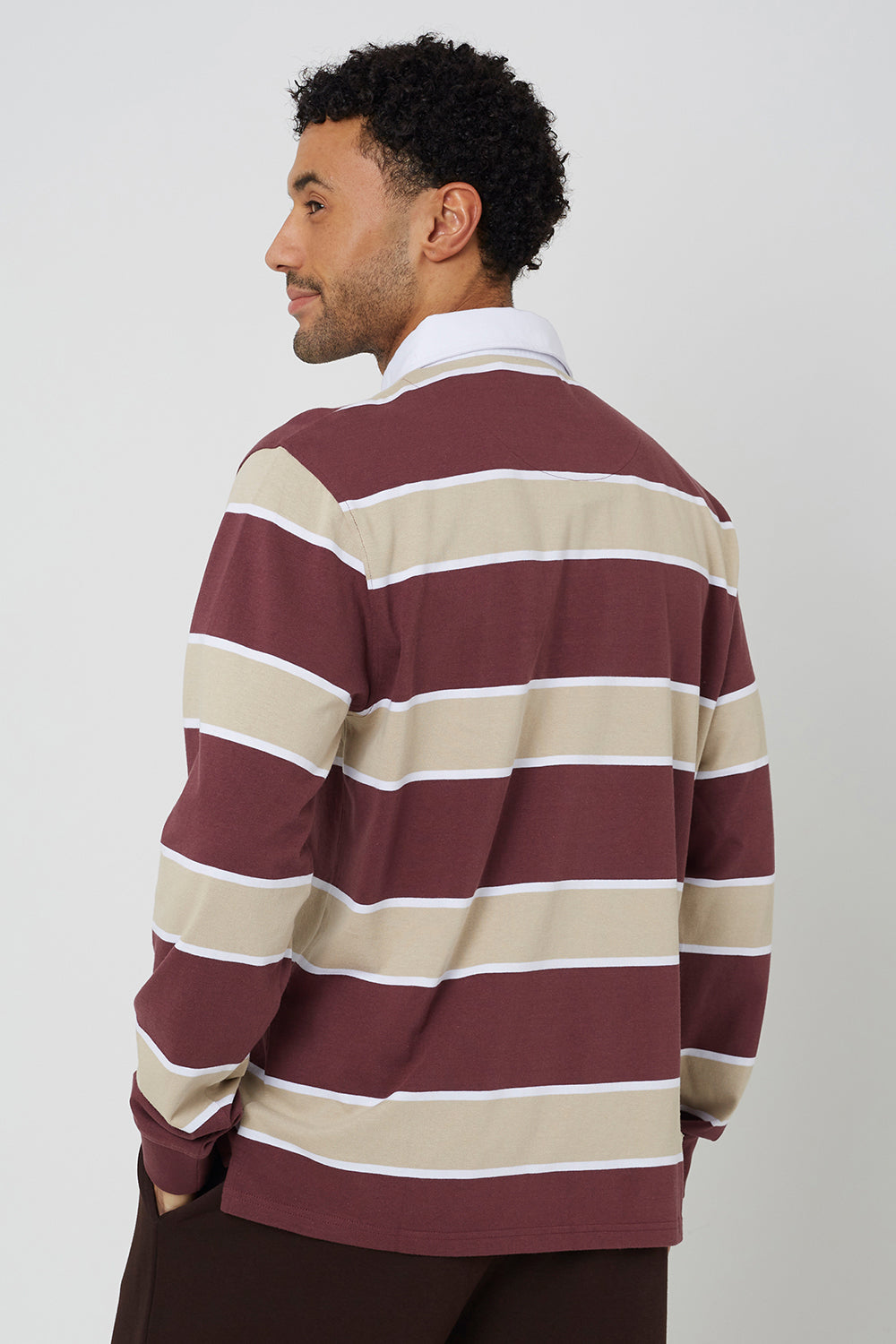 Brave Soul Wine Striped Rugby Shirt - Wine Image 2
