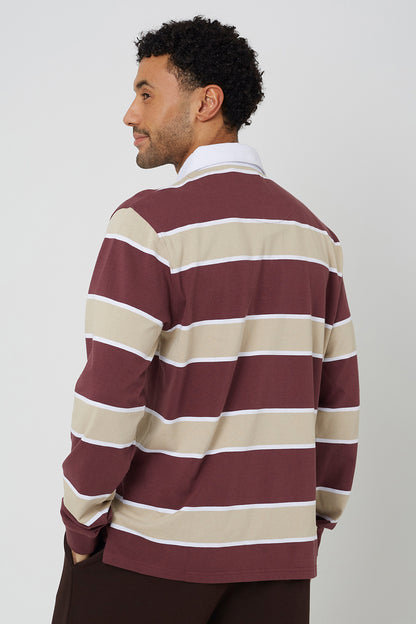 Brave Soul Wine Striped Rugby Shirt - Wine Image 2