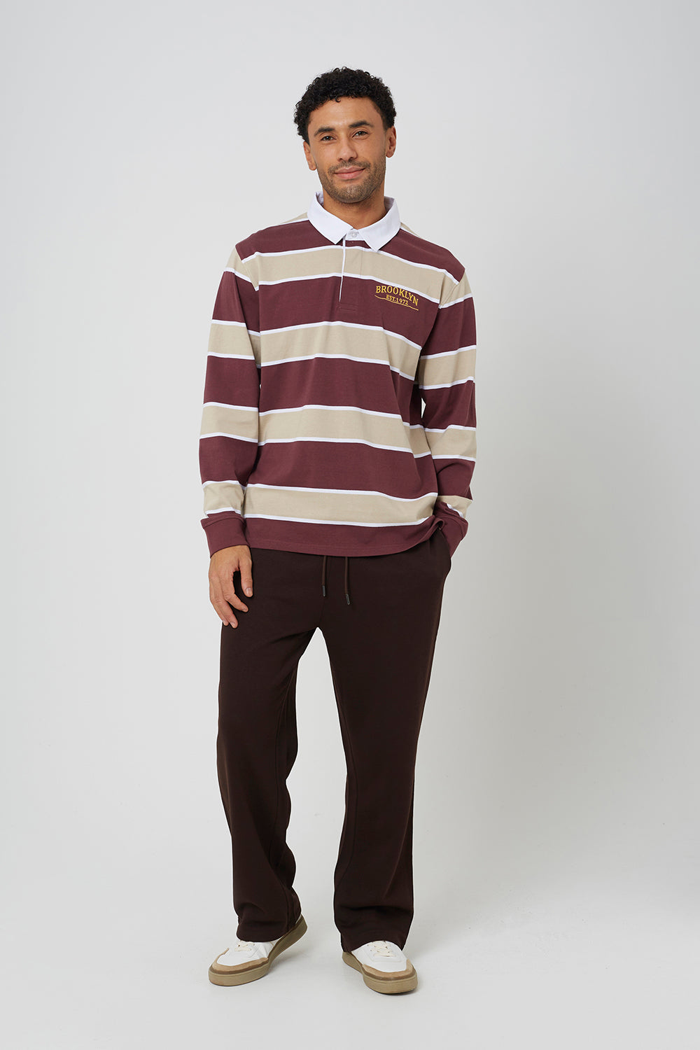 Brave Soul Wine Striped Rugby Shirt - Wine Image 3