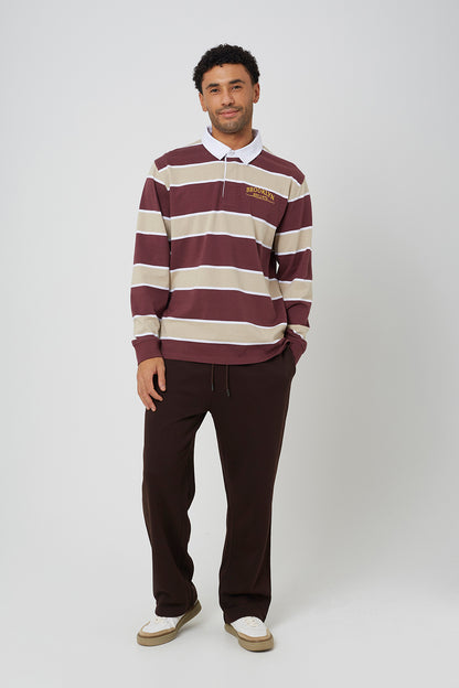 Brave Soul Wine Striped Rugby Shirt - Wine Image 3