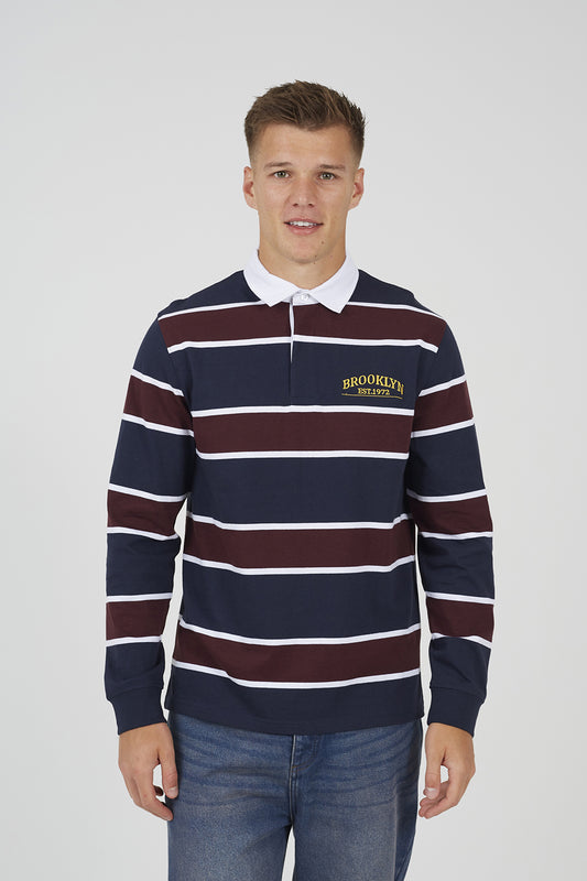 Brave Soul Navy Striped Rugby Shirt - Navy Image 1