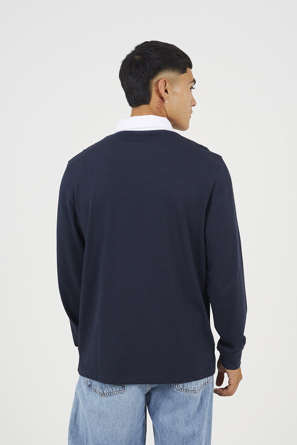 Brave Soul Navy Solid Colour Rugby Shirt - Navy Image 2