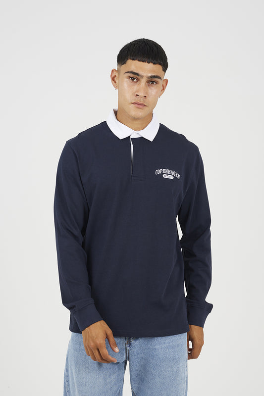 Brave Soul Navy Solid Colour Rugby Shirt - Navy Image 1
