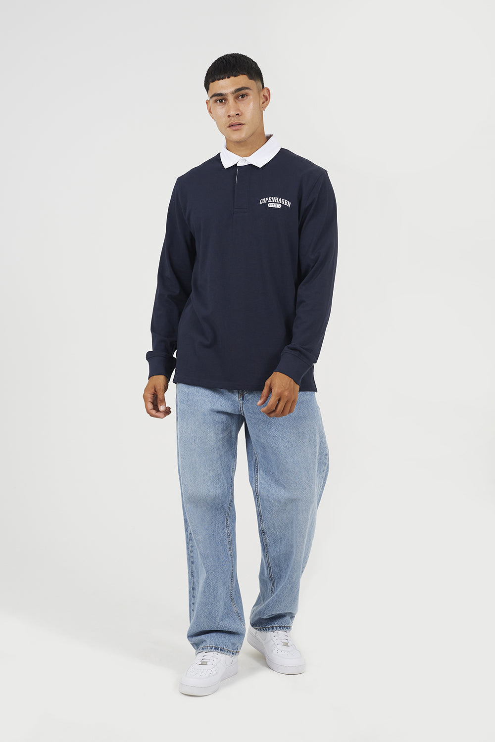 Brave Soul Navy Solid Colour Rugby Shirt - Navy Image 3