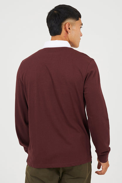 Brave Soul Burgundy Solid Colour Rugby Shirt - Burgundy Image 2