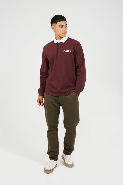Brave Soul Burgundy Solid Colour Rugby Shirt - Burgundy Image 3