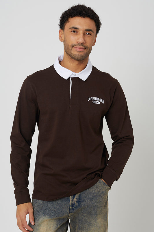 Brave Soul Chocolate Solid Colour Rugby Shirt - Chocolate Image 1