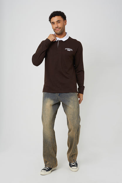 Brave Soul Chocolate Solid Colour Rugby Shirt - Chocolate Image 3