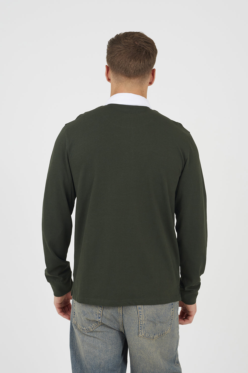 Brave Soul Dark Green Solid Colour Rugby Shirt - Dark Green Image 2