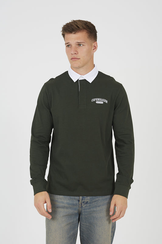 Brave Soul Dark Green Solid Colour Rugby Shirt - Dark Green Image 1