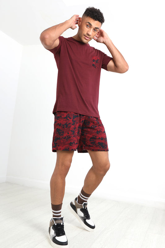 Brave Soul Burgundy Cotton Short Sleeve Pyjama Set - Burgundy Image 1