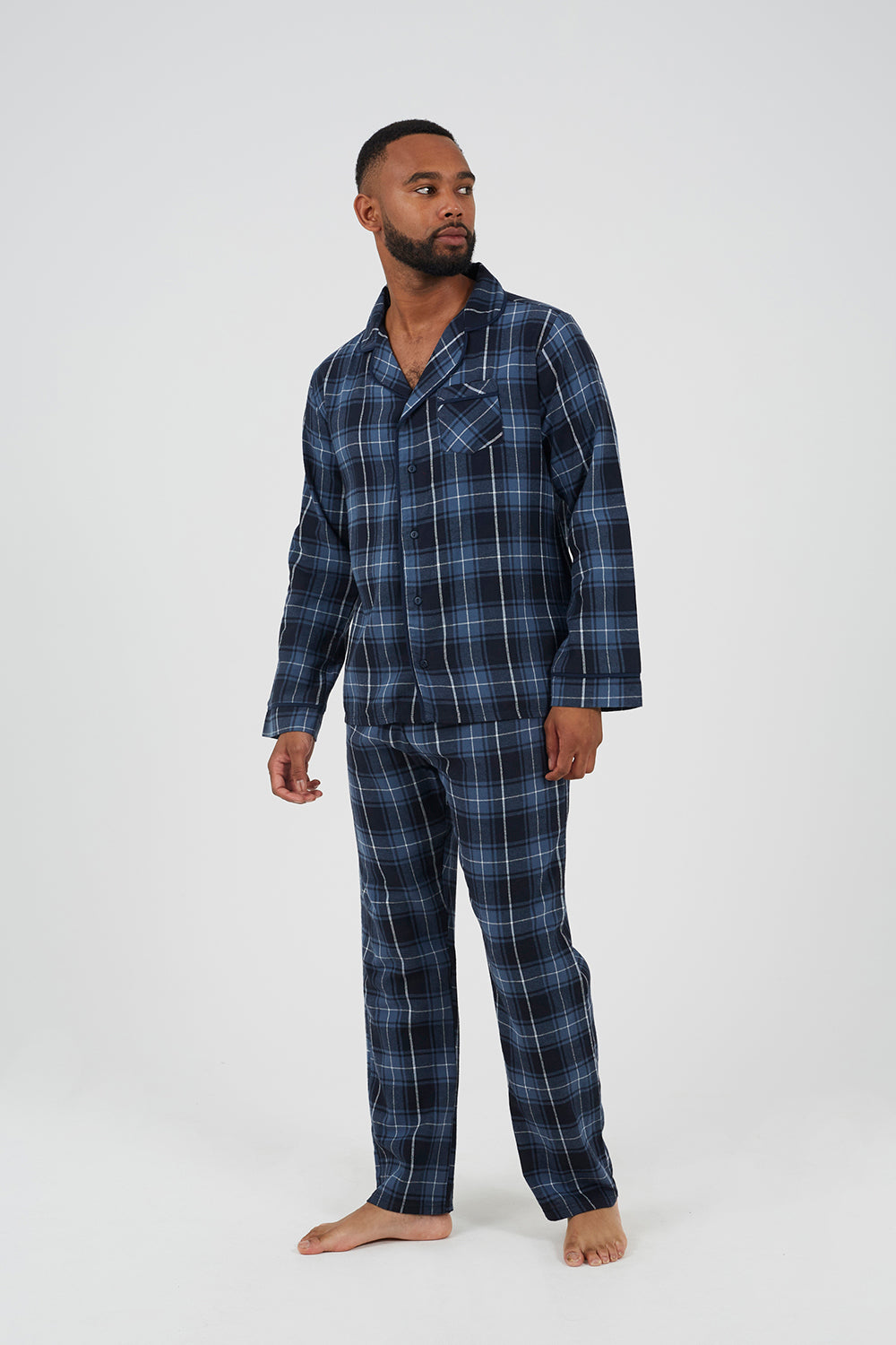 Brave Soul Navy Checked Long Sleeve Pyjama Set - Navy Image 1