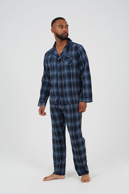 Brave Soul Navy Checked Long Sleeve Pyjama Set - Navy Image 1