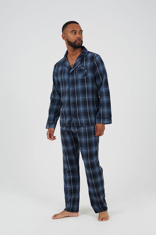 Brave Soul Navy Checked Long Sleeve Pyjama Set - Navy Image 1