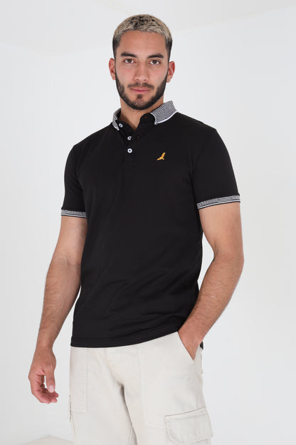 Brave Soul Black Short Sleeve Jacquard Collar Jersey Polo Shirt - Black Image 1