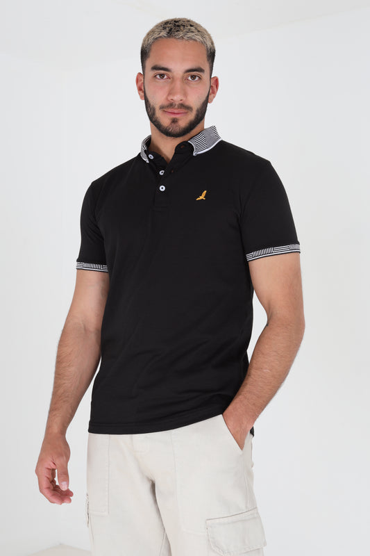 Brave Soul Black Short Sleeve Jacquard Collar Jersey Polo Shirt - Black Image 1