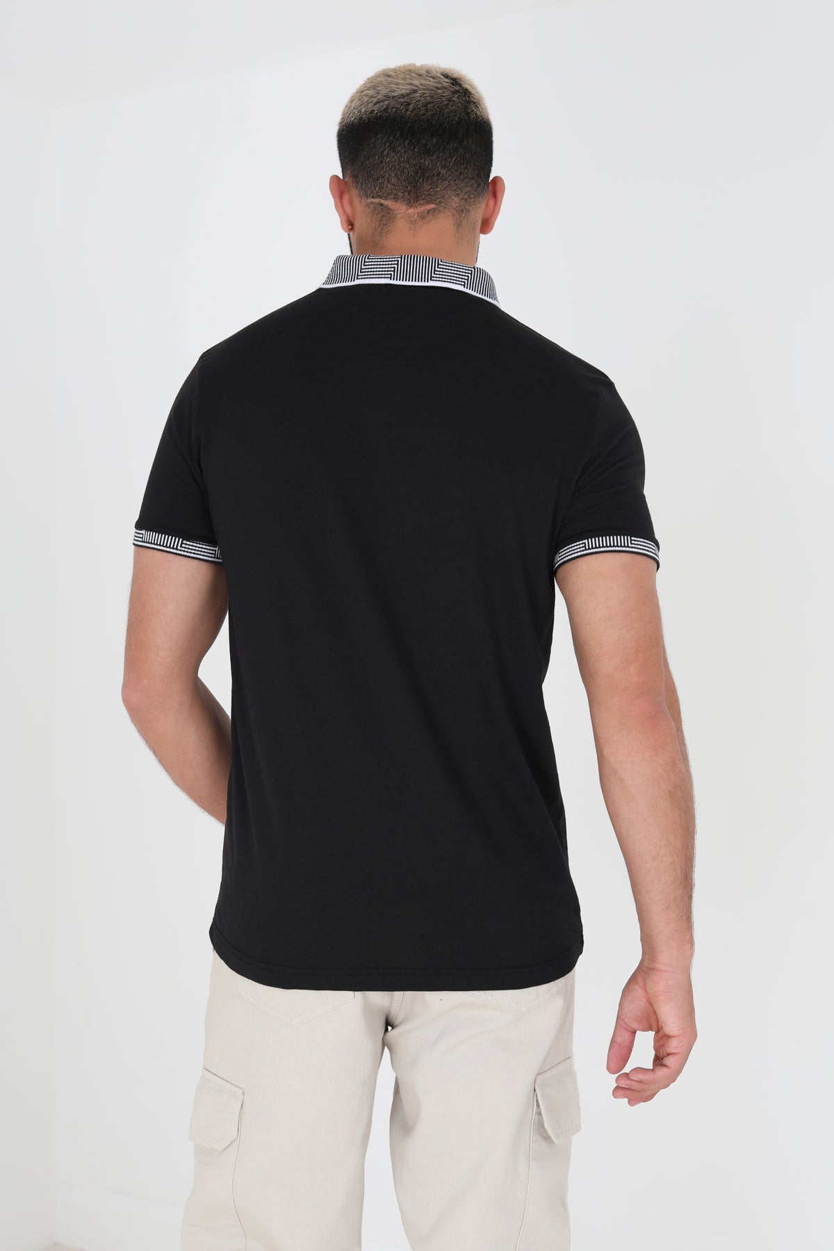 Brave Soul Black Short Sleeve Jacquard Collar Jersey Polo Shirt - Black Image 2