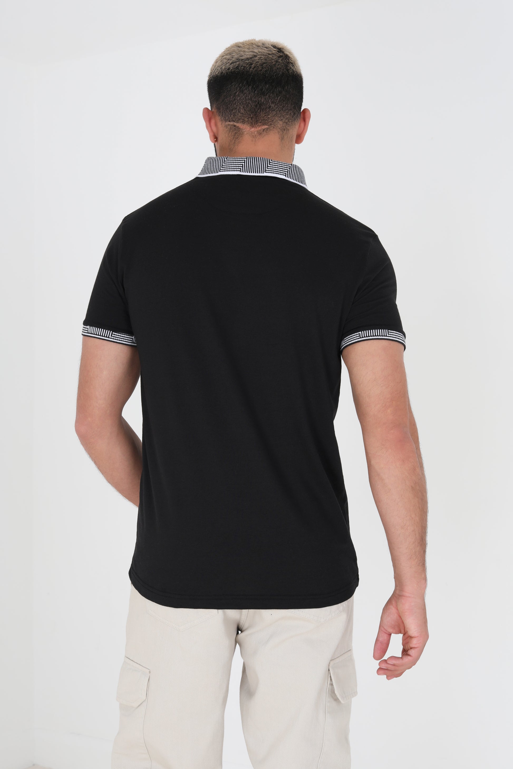 Brave Soul Black Short Sleeve Jacquard Collar Jersey Polo Shirt - Black Image 2