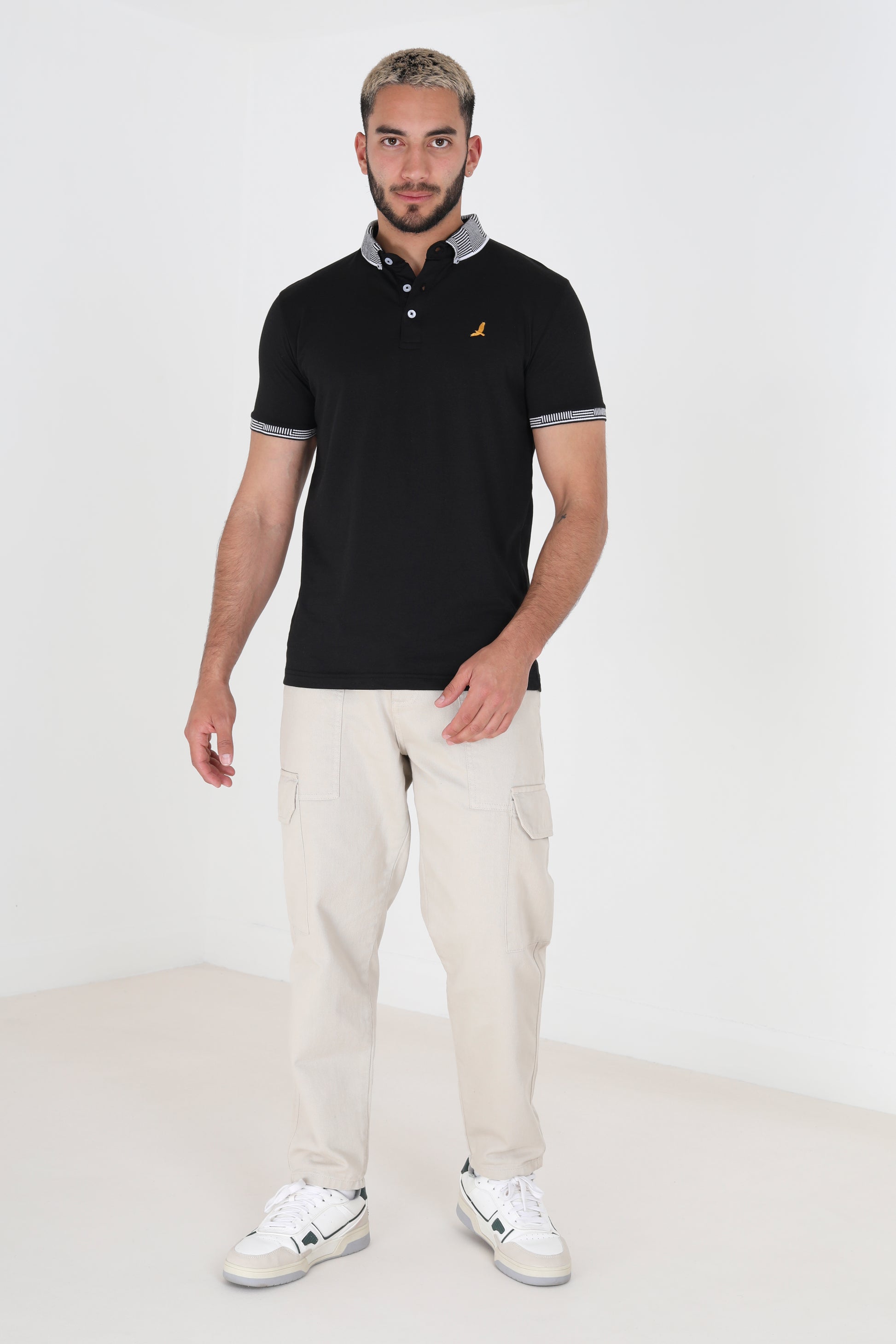 Brave Soul Black Short Sleeve Jacquard Collar Jersey Polo Shirt - Black Image 3