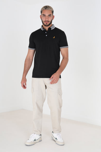 Brave Soul Black Short Sleeve Jacquard Collar Jersey Polo Shirt - Black Image 3