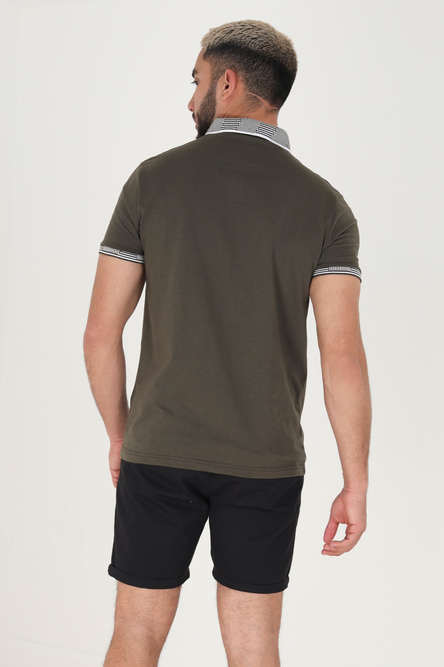 Brave Soul Khaki Short Sleeve Jacquard Collar Jersey Polo Shirt - Khaki Image 2