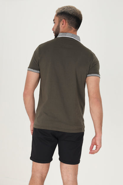 Brave Soul Khaki Short Sleeve Jacquard Collar Jersey Polo Shirt - Khaki Image 2